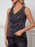Sequin Cowl Neck Tank - Trendsi - Flyclothing LLC
