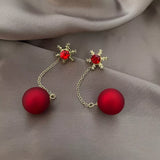 Snowflake Drop Earrings with Red Ball - Trendsi - Flyclothing LLC