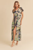 Aemi + Co Lace Detail Slit Geometric Print Short Sleeve Maxi Dress - Trendsi