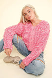 VERY J Shaggy Yarn Knit Zip Up Jacket - Trendsi
