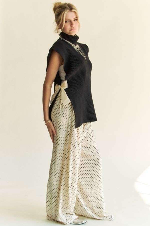 Davi & Dani Side Split Turtleneck Sleeveless Knit Top - Trendsi - Flyclothing LLC
