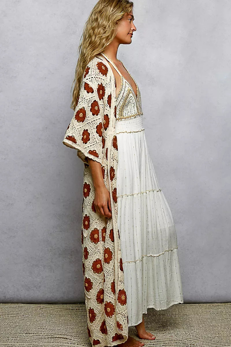 POL Open Front Floral Crochet Longline Cardigan - Trendsi - Flyclothing LLC