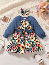 Children's Ruffled Bow Contrast Floral Dress with Headband - Trendsi - Flyclothing LLC