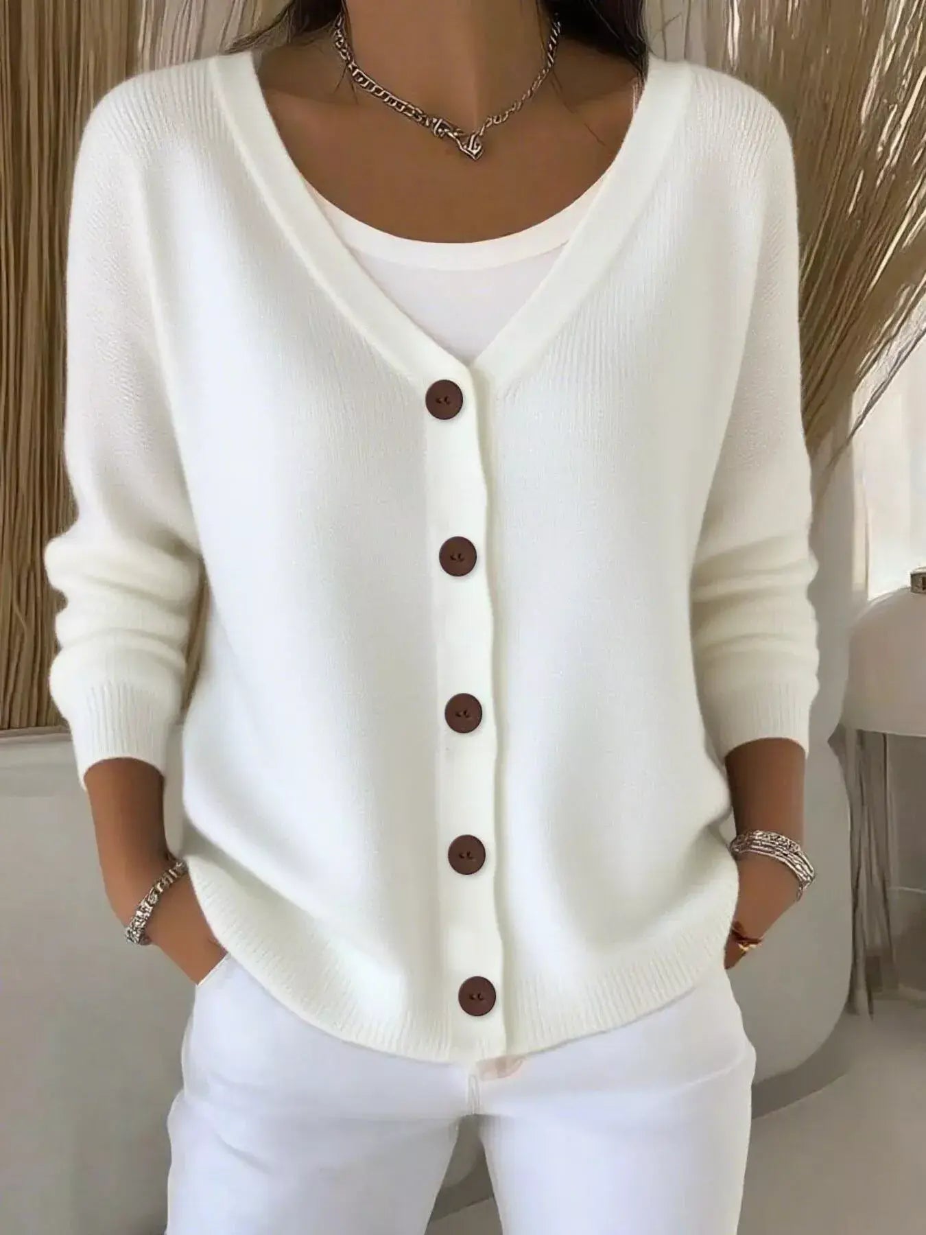 Full Size Button-Front V-Neck Cardigan Plus Size - Trendsi - Flyclothing LLC