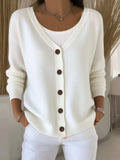 Full Size Button-Front V-Neck Cardigan Plus Size - Trendsi - Flyclothing LLC