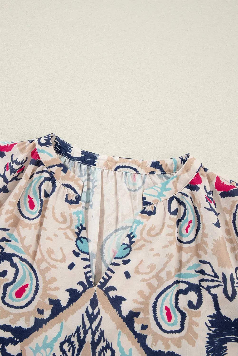 Printed Notched Half Sleeve Blouse - Trendsi - Flyclothing LLC