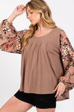 SAGE + FIG Floral Long Sleeve Front Pleated Detail Blouse - Trendsi