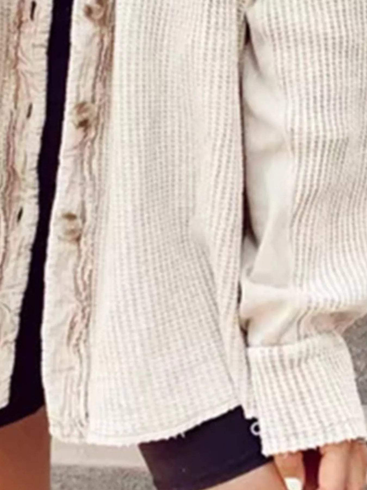 Oversized Waffle Knit Button-Up Jacket - Trendsi - Flyclothing LLC