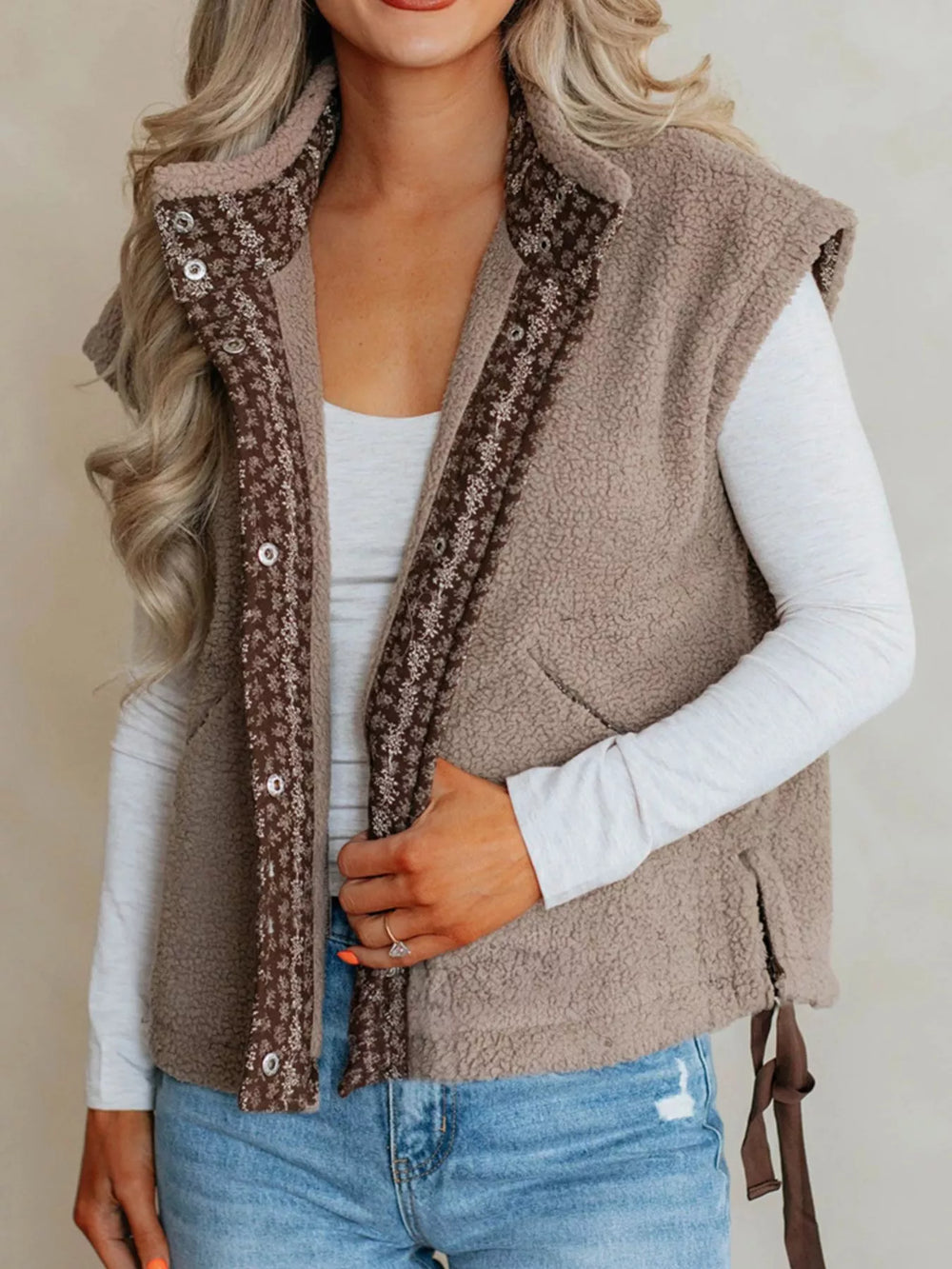 Side Bows Sherpa Fleece Vest - Trendsi - Flyclothing LLC