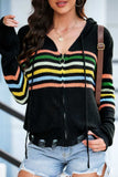 Striped Zip Up Hooded Sweater Cardigan - Trendsi - Flyclothing LLC