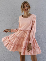 Frill Tiered Long Sleeve Mini Dress - Trendsi - Flyclothing LLC
