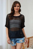 Openwork Round Neck Half Sleeve Knit Cover Up - Trendsi - Flyclothing LLC