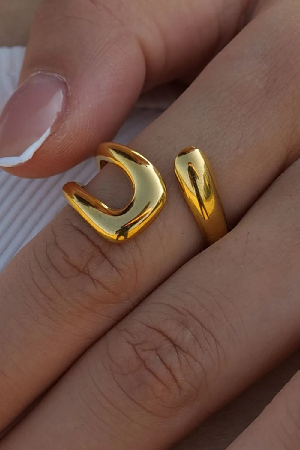 18K Gold-Plated Geometric Gold Twisted Open Ring - Trendsi - Flyclothing LLC