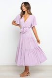 Tied Back Tiered Short Sleeve Midi Dress - Trendsi
