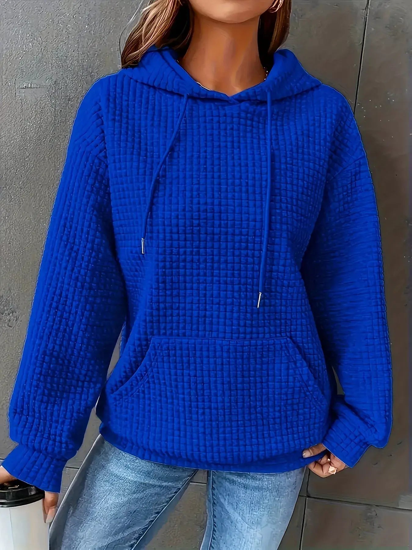 Textured Knit Drawstring Hoodie - Trendsi - Flyclothing LLC