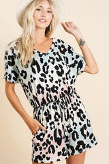BiBi Gradation Leopard Soft Knit V-neck Romper - Trendsi - Flyclothing LLC