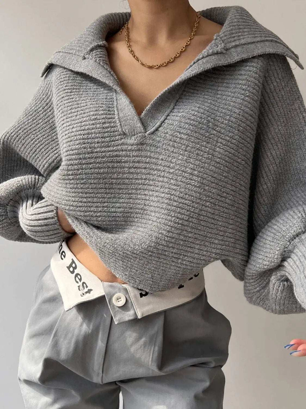 Johnny Collar Long Sleeve Sweater - Trendsi - Flyclothing LLC