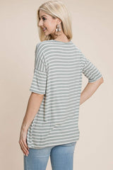 BOMBOM Striped Round Neck T-Shirt - Trendsi - Flyclothing LLC