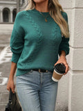 Cable-Knit Round Neck Long Sleeve Sweater - Trendsi - Flyclothing LLC