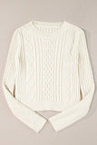 Cable-Knit Round Neck Long Sleeve Sweater - Trendsi - Flyclothing LLC