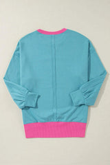 Contrast Round Neck Dropped Shoulder Long Sleeve Sweatshirt - Trendsi - Flyclothing LLC
