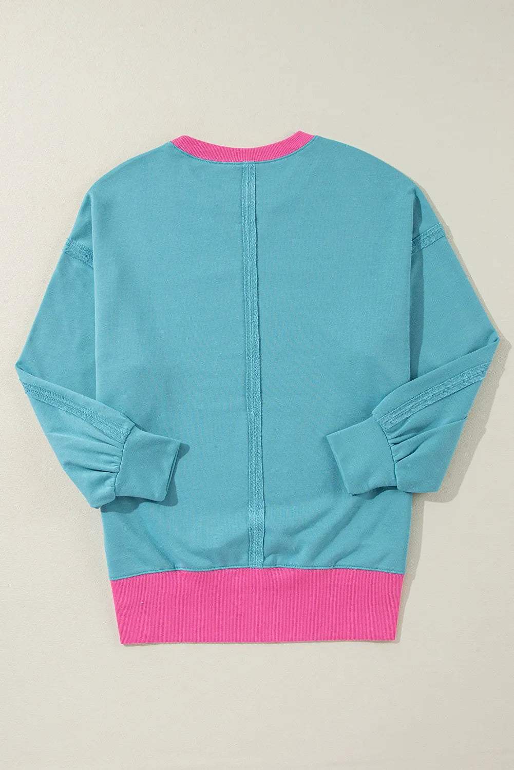 Contrast Round Neck Dropped Shoulder Long Sleeve Sweatshirt - Trendsi - Flyclothing LLC