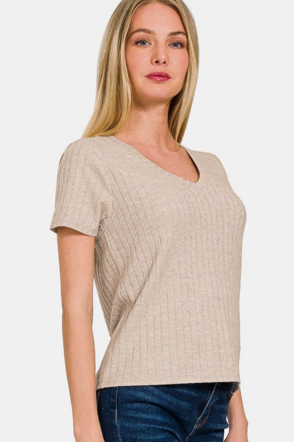Zenana Ribbed Short Sleeve T-Shirt - Trendsi - Flyclothing LLC