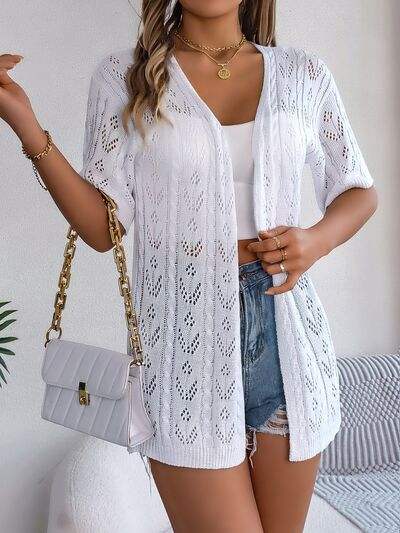 Openwork Open Front Half Sleeve Cardigan - Trendsi - Flyclothing LLC