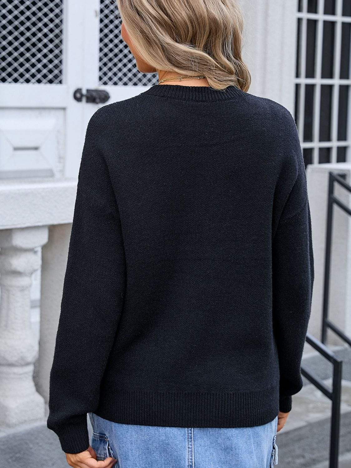 Bow Graphic Round Neck Long Sleeve Sweater - Trendsi - Flyclothing LLC
