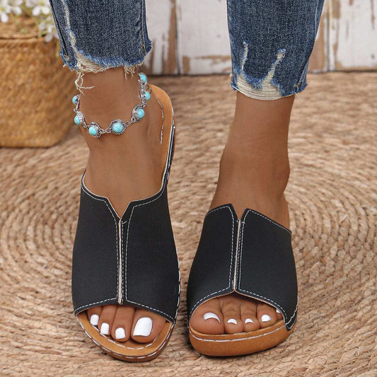 Open Toe Wedge Sandals - Trendsi - Flyclothing LLC