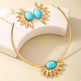 Turquoise Sunflower Necklace and Earrings Jewelry Set - Trendsi - Flyclothing LLC