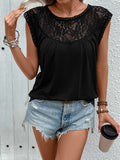 Lace Round Neck Cap Sleeve T-Shirt - Trendsi