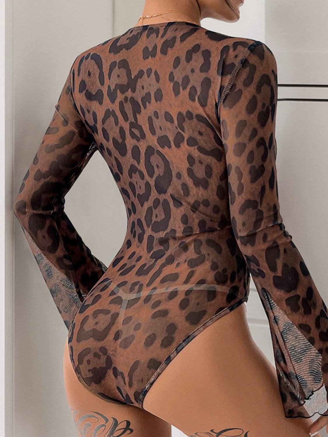 Perfee Leopard V-Neck Lace Bodysuit - Trendsi - Flyclothing LLC