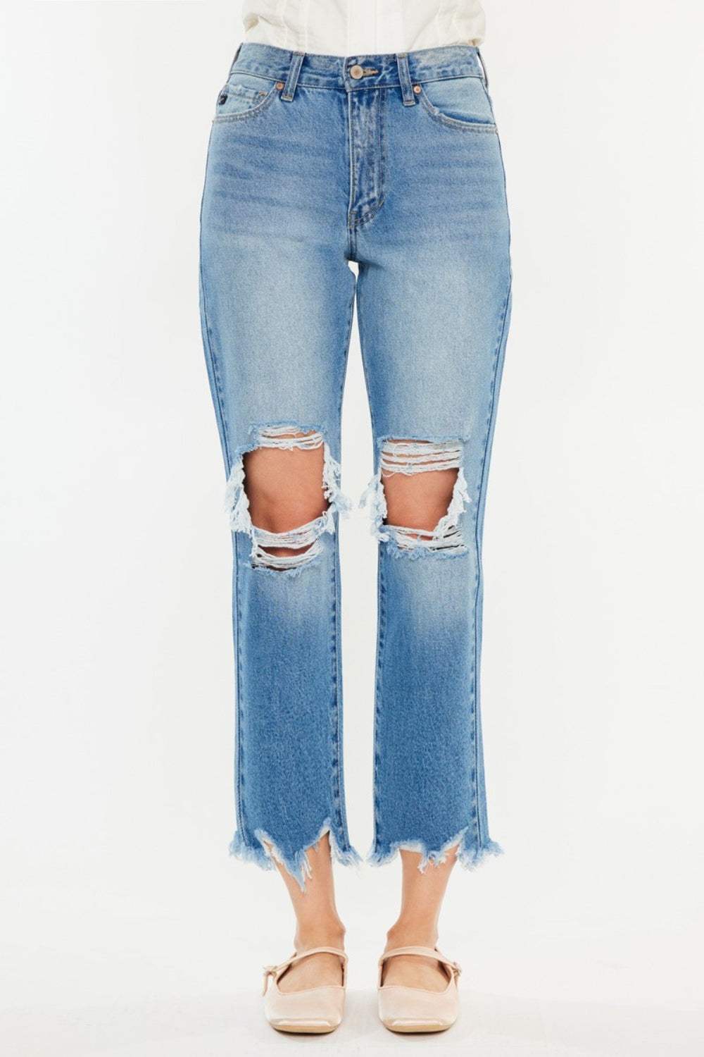 Kancan Distressed Frayed Hem Cropped Jeans - Trendsi - Flyclothing LLC