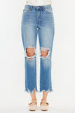 Kancan Distressed Frayed Hem Cropped Jeans - Trendsi