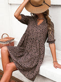 Printed Notched Half Sleeve Dress - Trendsi