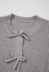 Bow Round Neck Long Sleeve Cardigan - Trendsi - Flyclothing LLC