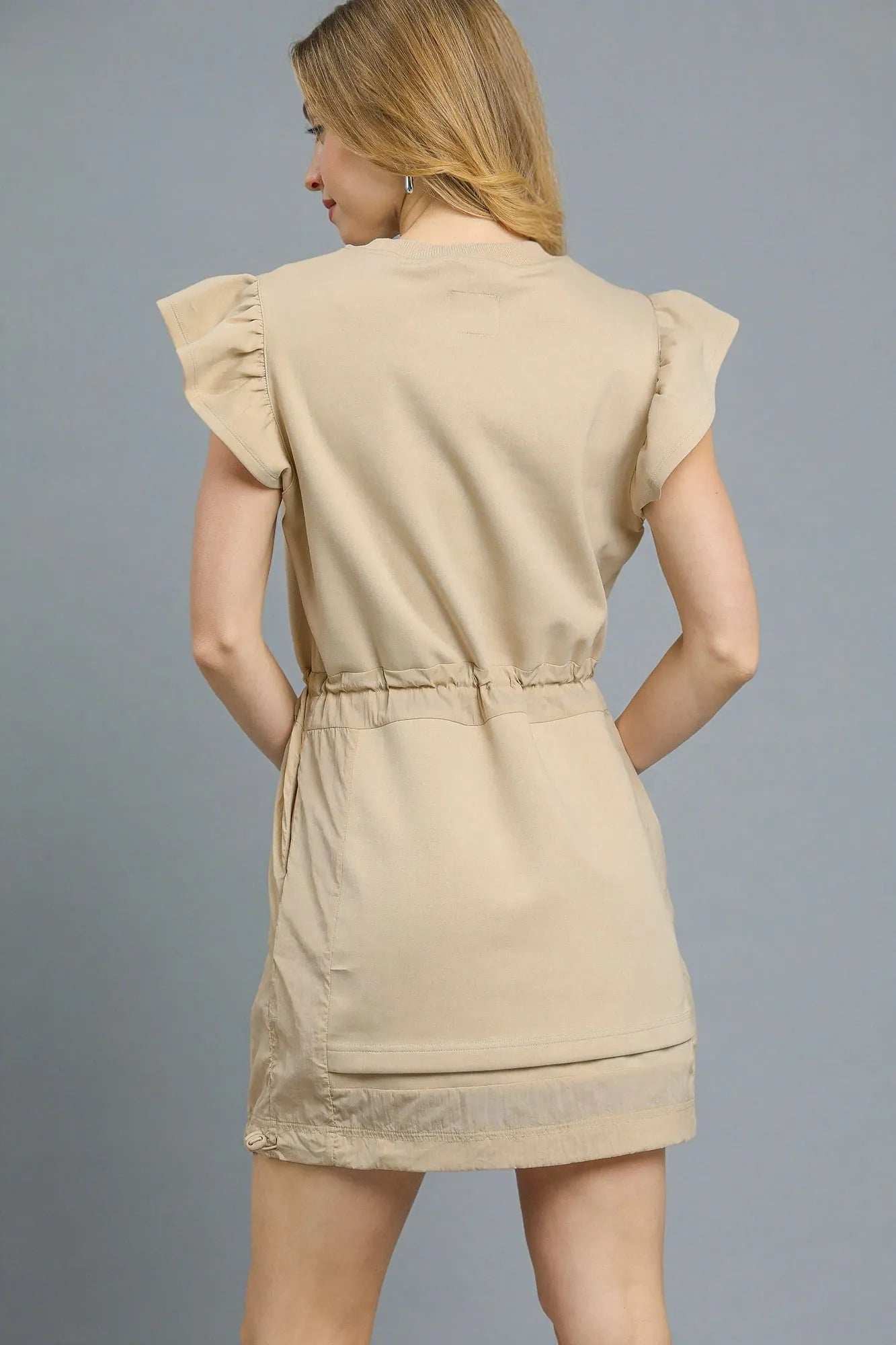 Umgee Luxe knit Ruffle Sleeve Drawstring Mini Dress - Trendsi - Flyclothing LLC