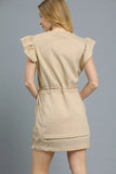 Umgee Luxe knit Ruffle Sleeve Drawstring Mini Dress - Trendsi