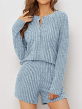 Ribbed Round Neck Top and Shorts Set - Trendsi - Flyclothing LLC