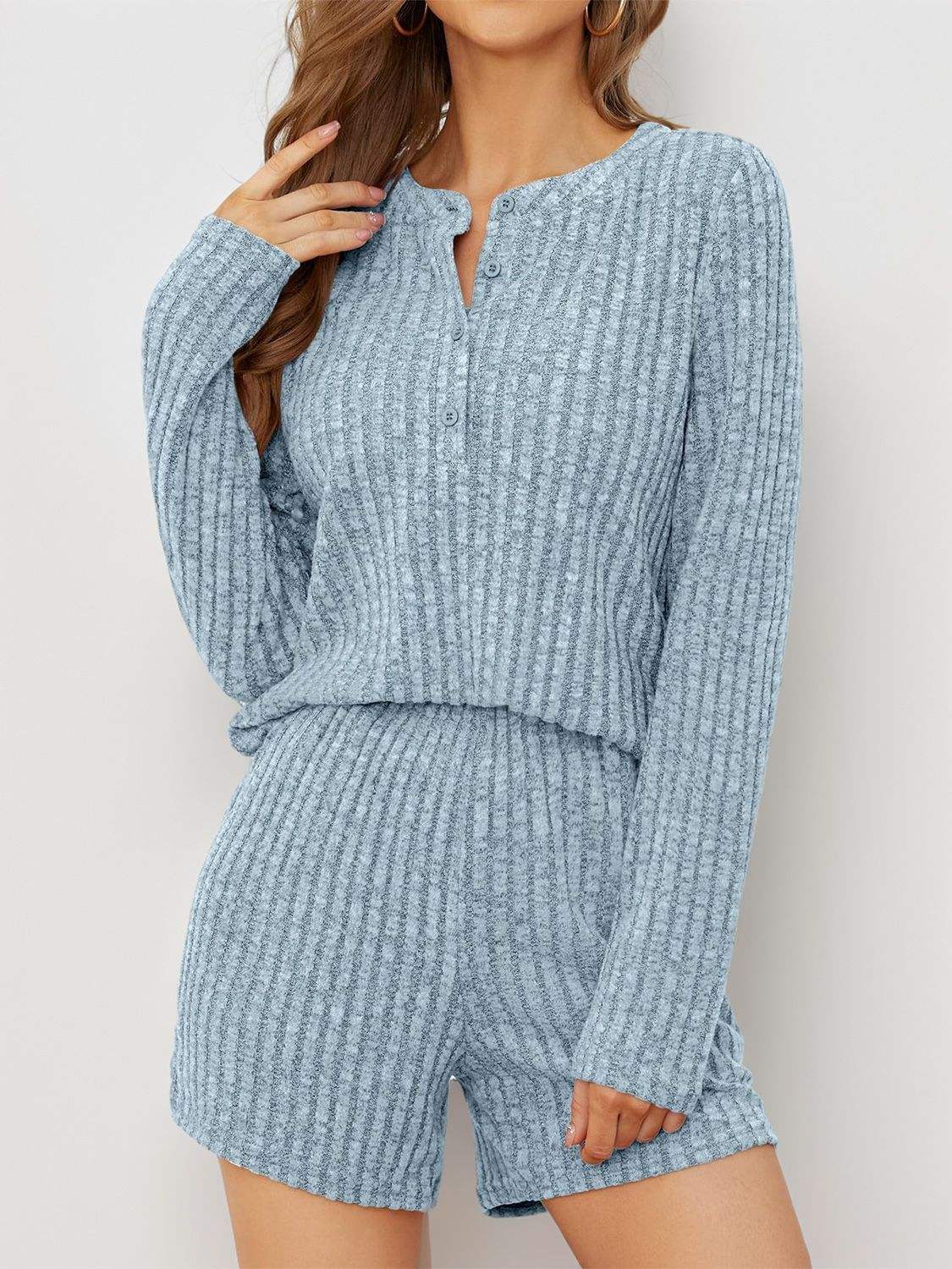 Ribbed Round Neck Top and Shorts Set - Trendsi - Flyclothing LLC
