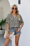 Leopard Notched Half Sleeve Blouse - Trendsi - Flyclothing LLC