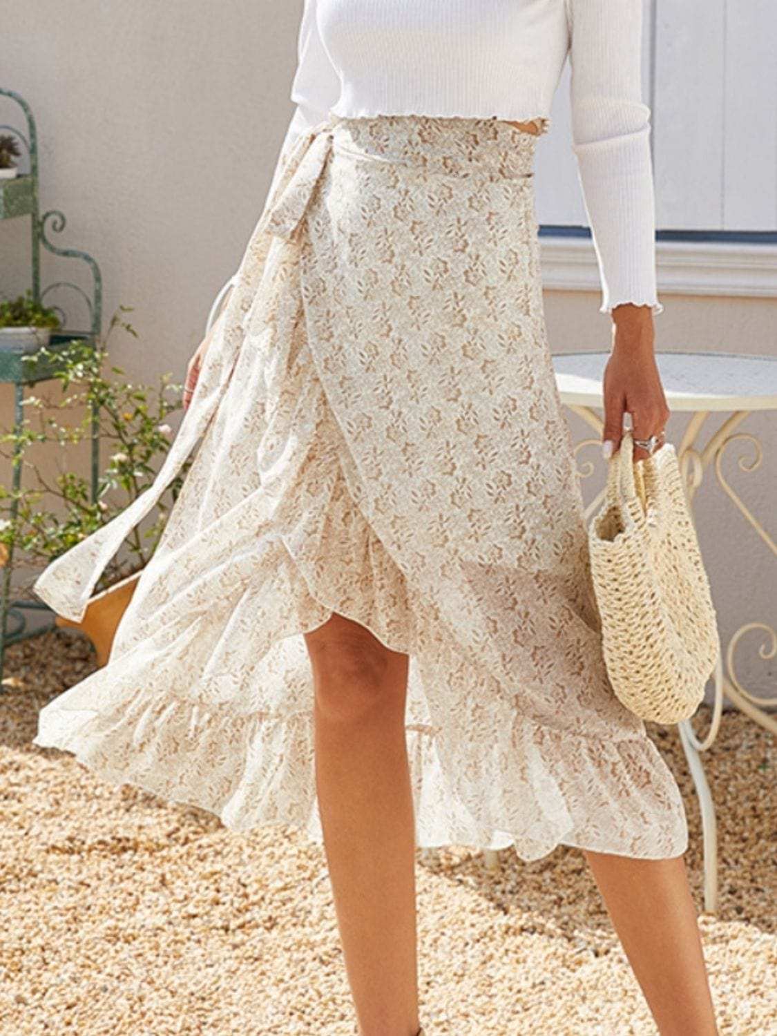 Printed Ruffled Midi Skirt - Trendsi - Flyclothing LLC