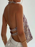 Backless Printed Halter Neck Tank - Trendsi - Flyclothing LLC