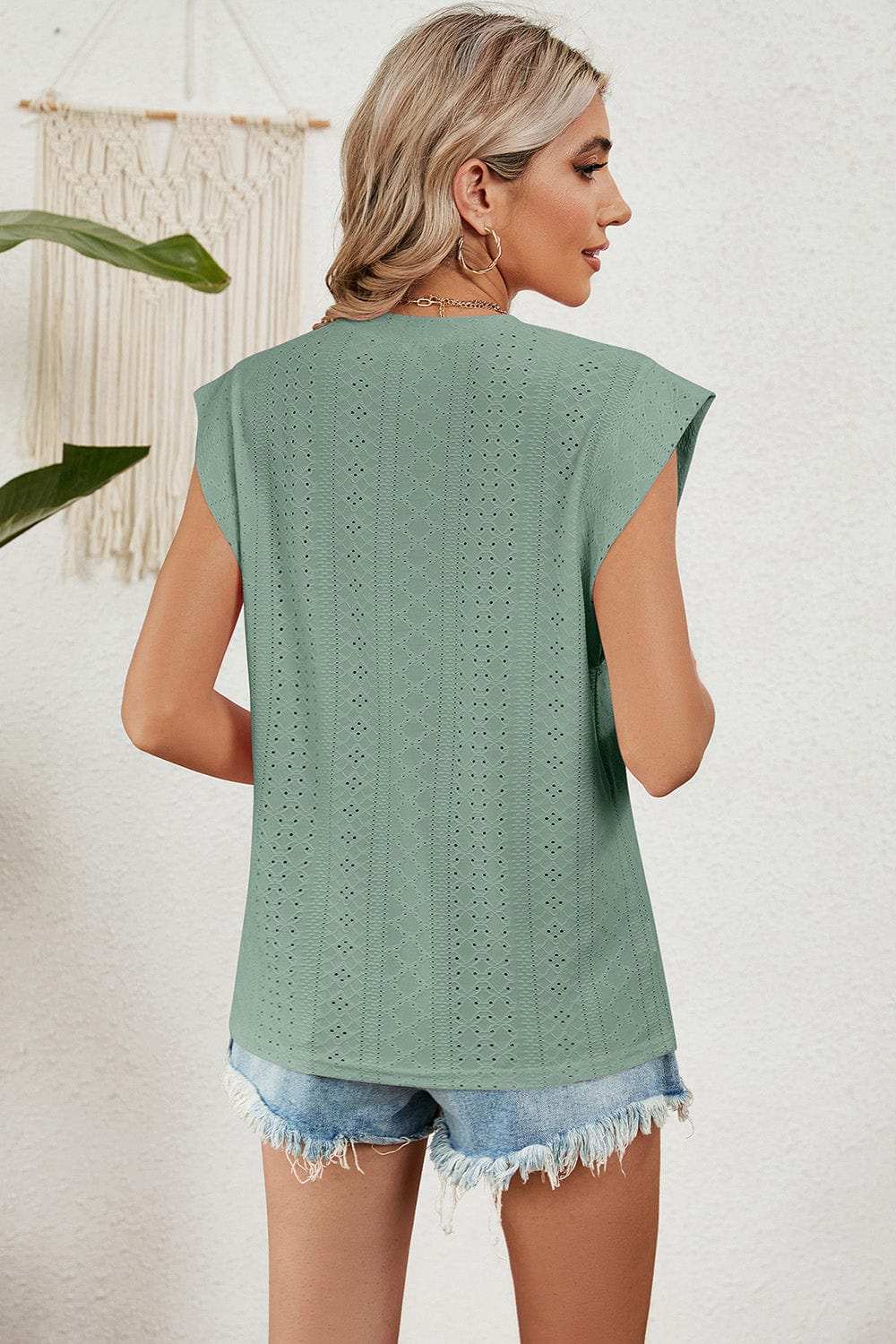 Eyelet Round Neck Tank - Trendsi - Flyclothing LLC
