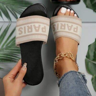 PARIS Letter Open Toe Flat Sandals - Trendsi - Flyclothing LLC