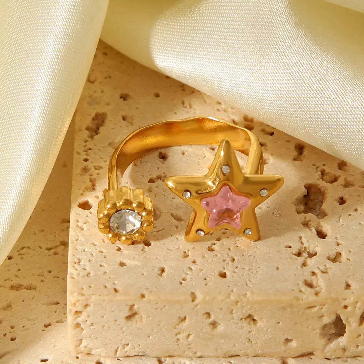 18K Gold-Plated Zircon Star Open Ring - Trendsi - Flyclothing LLC