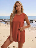 Slit Round Neck Top and Shorts Set - Trendsi - Flyclothing LLC