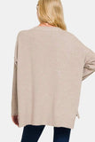 Zenana V-Neck Side Slit High-Low Sweater - Trendsi - Flyclothing LLC