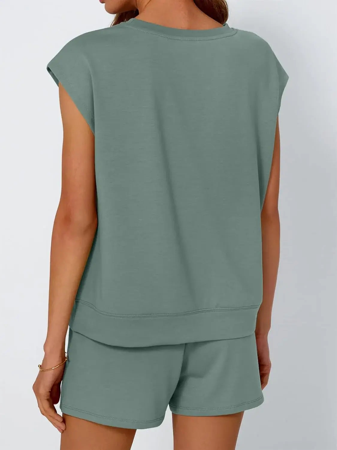 Round Neck Cap Sleeve Top and Shorts Set - Trendsi - Flyclothing LLC